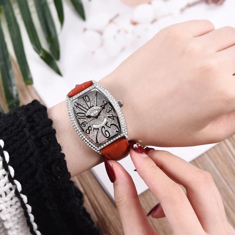 Fashion Unique Design Luxury Diamond Crystal Women Watches Colorful Leather Strap Quartz Girl Ladies Clock Dress Wristwatch
