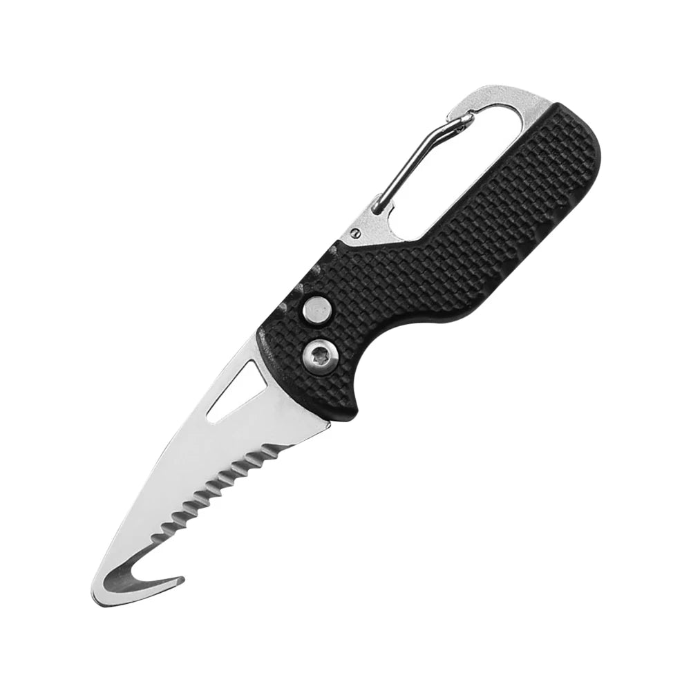 Portable Multifunctional Tool Knife Foldable Serrated Sharp Express Parcel Knife Keychain With Hook Cut Rope Survival Tool