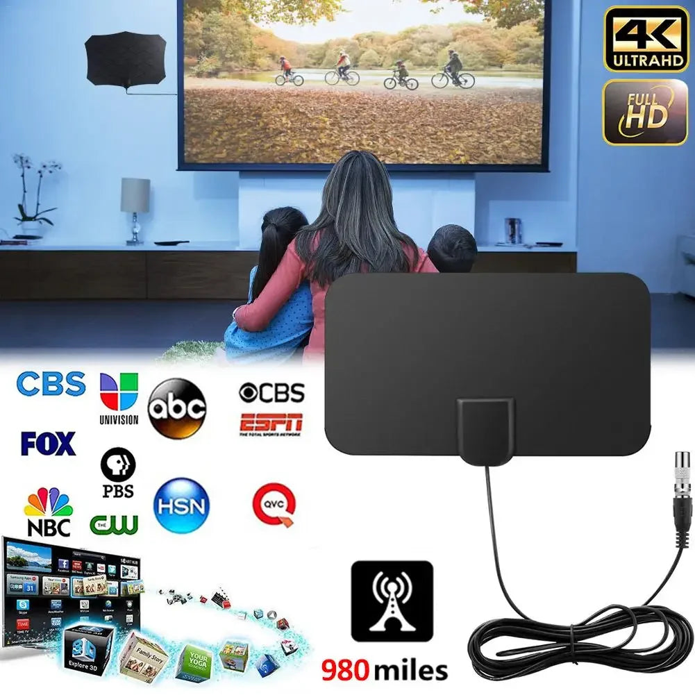 High Quality 4K High Gain HD TV DTV Box Digital TV Antenna 980 Miles Booster Active Indoor Aerial HD Flat Design