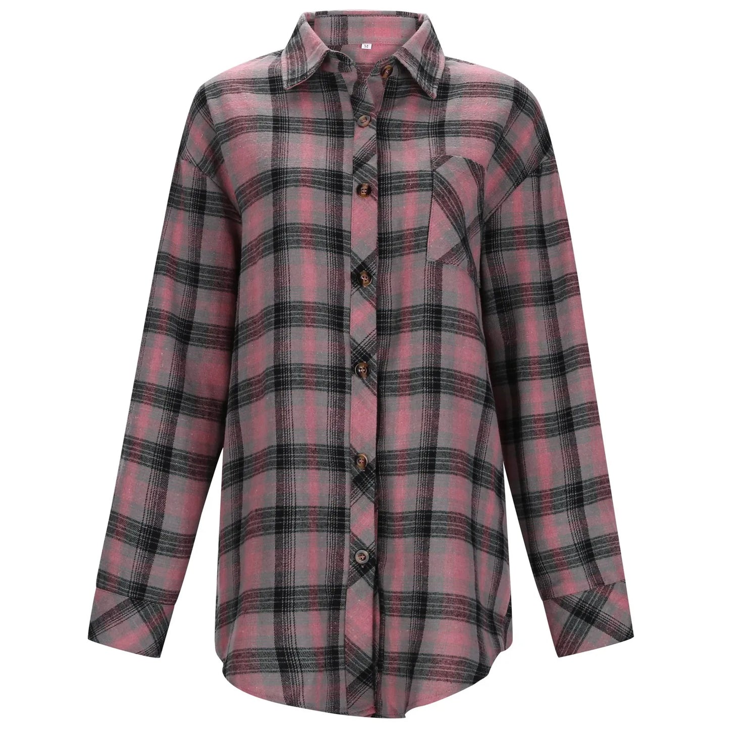 Women V Neck Tee Coat Shirts Lightweight Flannel Plaid Button Down Shirt Oversized Long Sleeve Shirts Youthful Woman Clothes