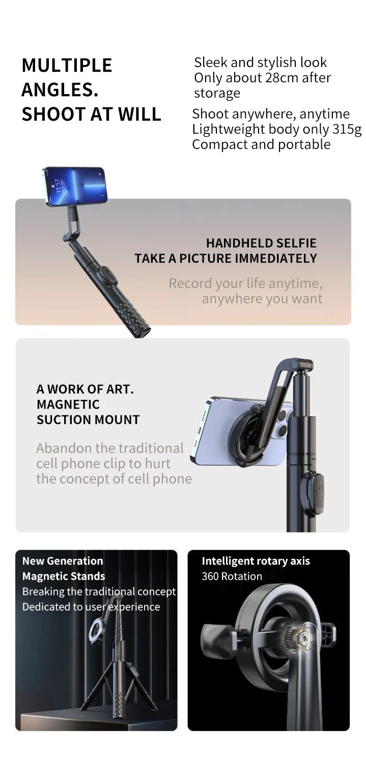 Xiaomi Magnetic Selfie Stick 1.24M Wireles Folding Telescopic Tripod for Android IPhone Smartphone with Remote Control