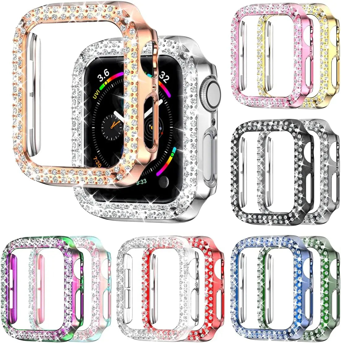 Bling Case for Apple Watch Series 9 8 7 6 5 4 3 2 1 SE(No Screen), Women Glitter Rhinestone Protector Frame.