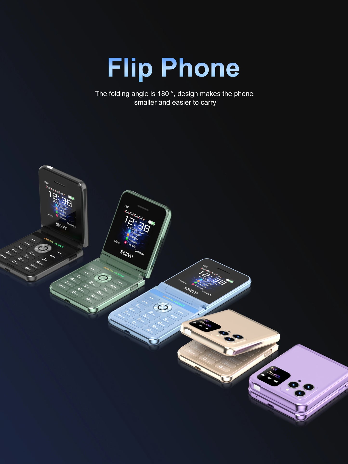 SERVO Flip6 GSM Fold Mobile Phone 4 SIM Card 2.4'' Screen Auto Call Record Button Torch Speed Dial Magic Voice Popular Cellphone