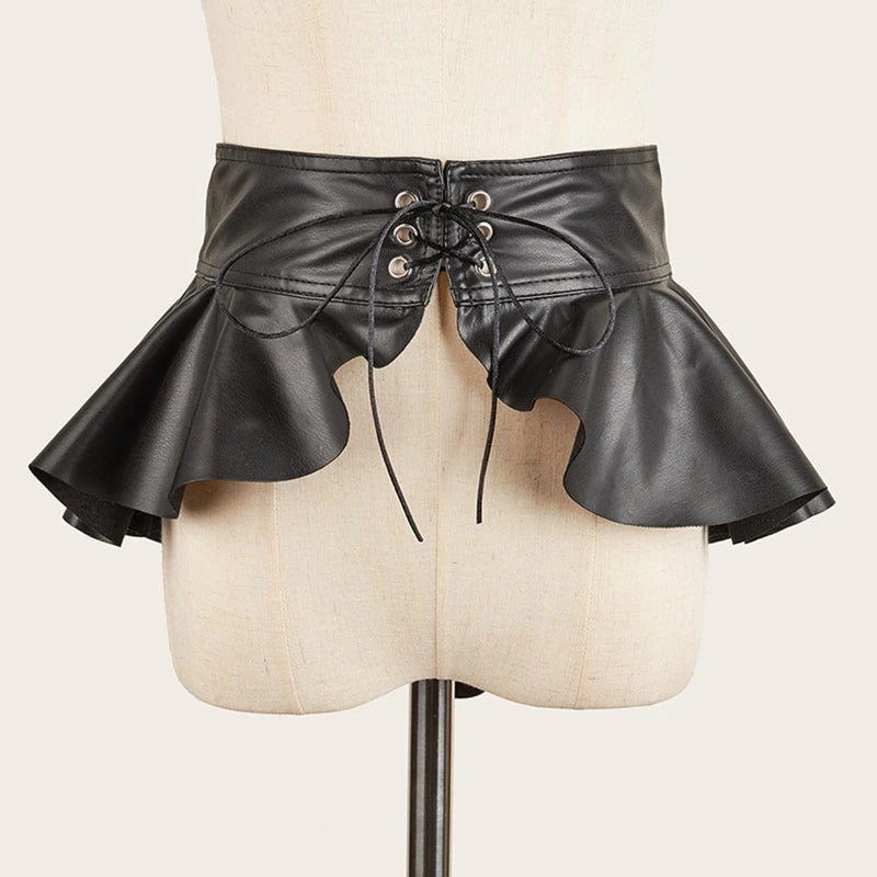 Wide Peplum Belt Black Dress Decorative Belt Women Dress Corset Belt Leather Ruffle Skirt Waistband Cummerbunds