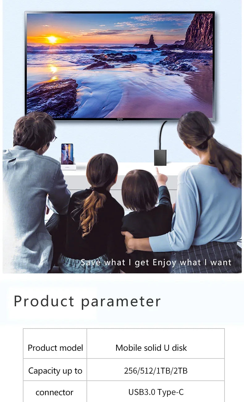 Portable SSD 1TB External Hard Drive High-speed Mobile Solid State Drive External Storage Decives Hard Disks for PC/ Mac