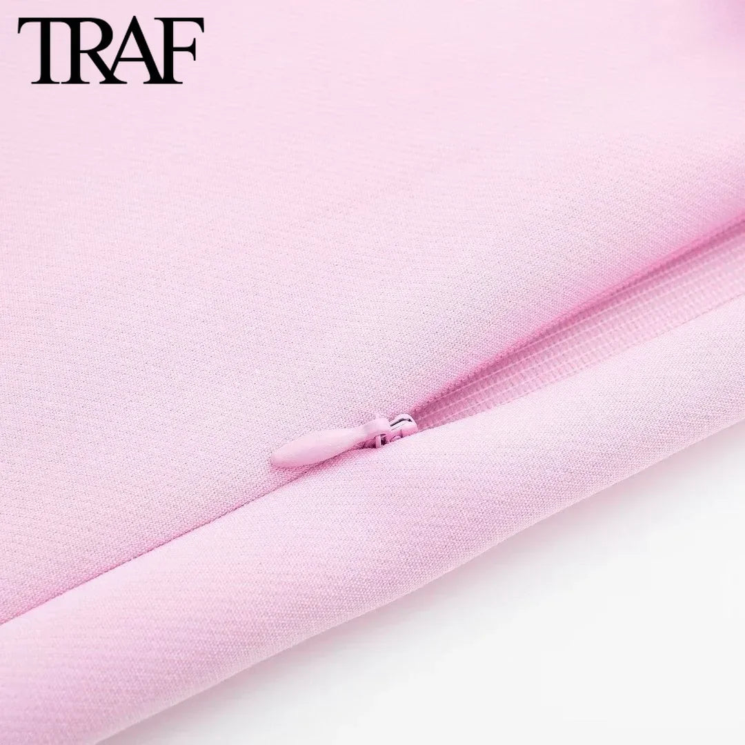 TRAF Women Fashion Summer New White Solid Color Casual Belt Side Zip Mini Culotte High Waisted A Line Wide-leg Shorts Skirt Pant