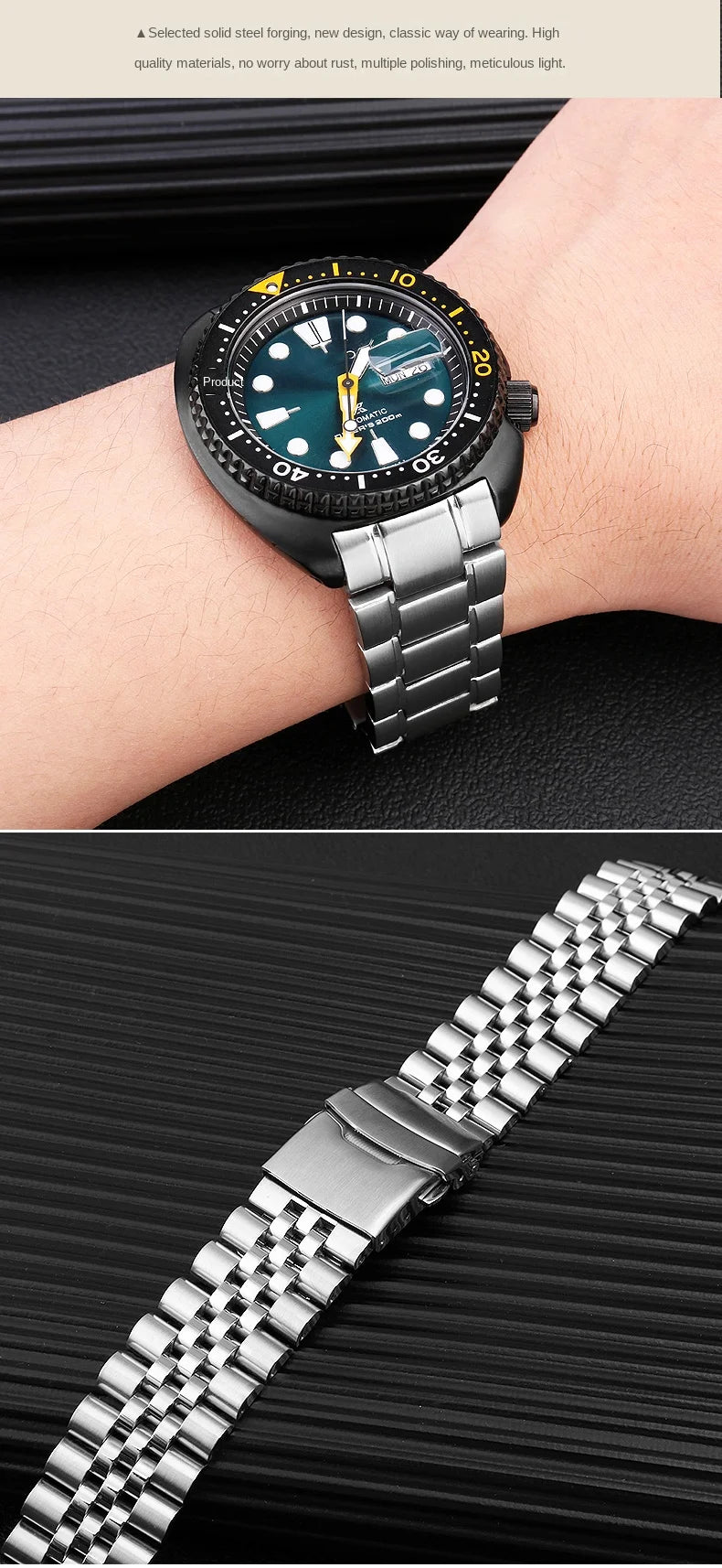 Solid stainless wristband for Seiko steel Wrist strap abalone turtle SRPE99K1 srpa21 srp777 srpc25 men's metal watchband 22mm