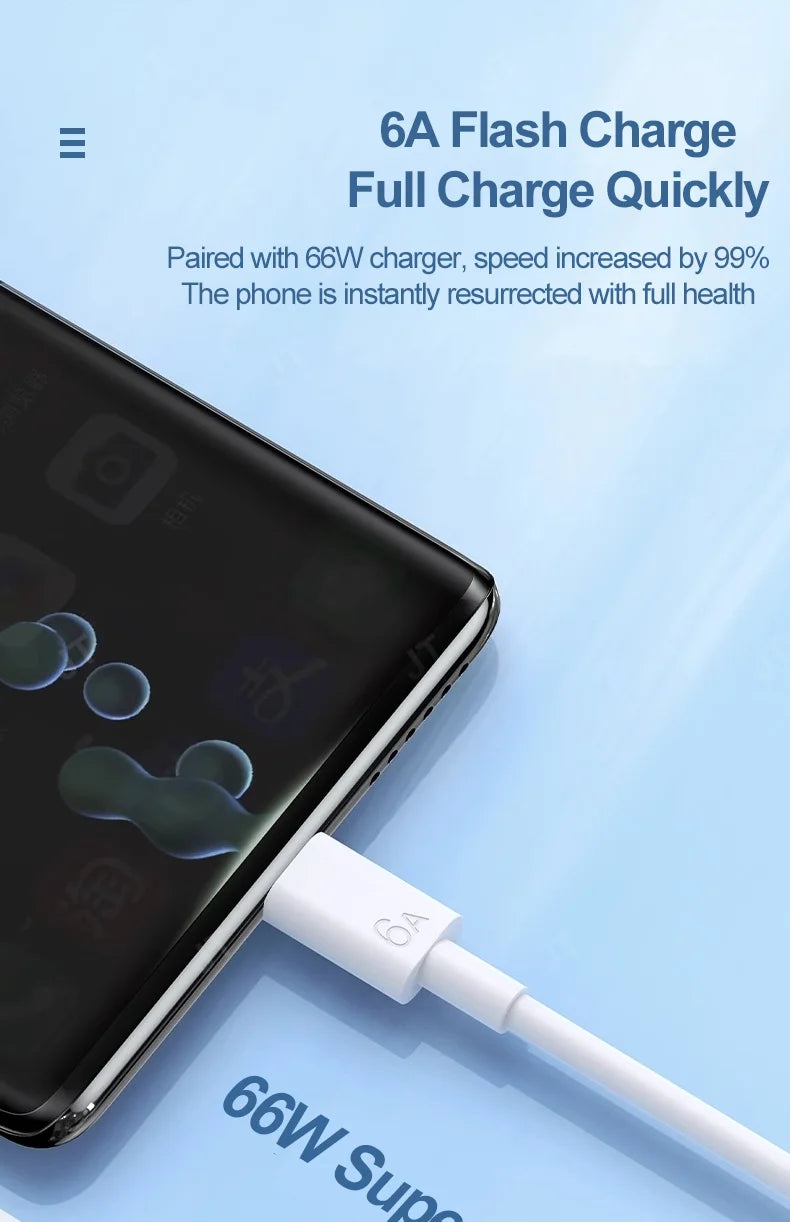 66W 6A Fast Charging USB Type C Cable For  Xiaomi 13 Huawei  P30 Notebook Dual USB C Fast Charger Cable Data Cables