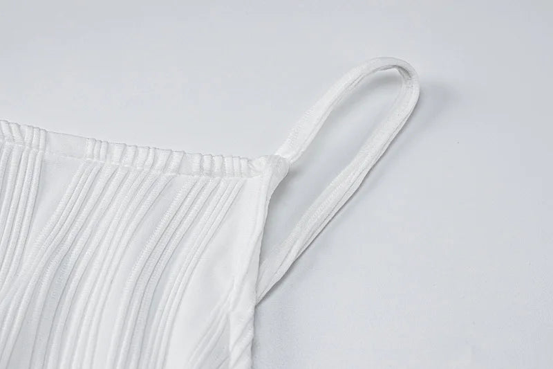 Women's Long Ruched Dress Sleeveless Slim Monochromatic Party Back Split Clubwear Female Outfits Summer Sexy 2024