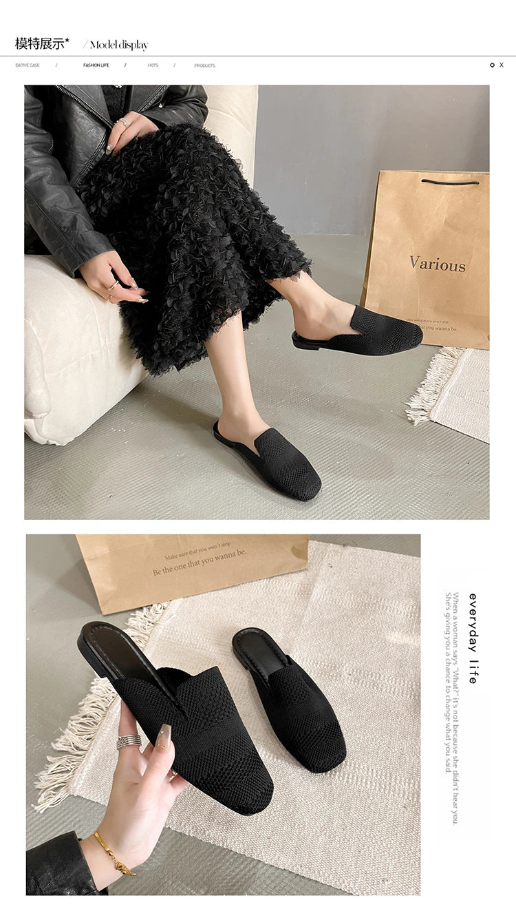 French Minority Slippers Fairy Shoes To Wear 2024 New Summer Soft Bottom Baotou Hollow Woven Flat Shoes for Women