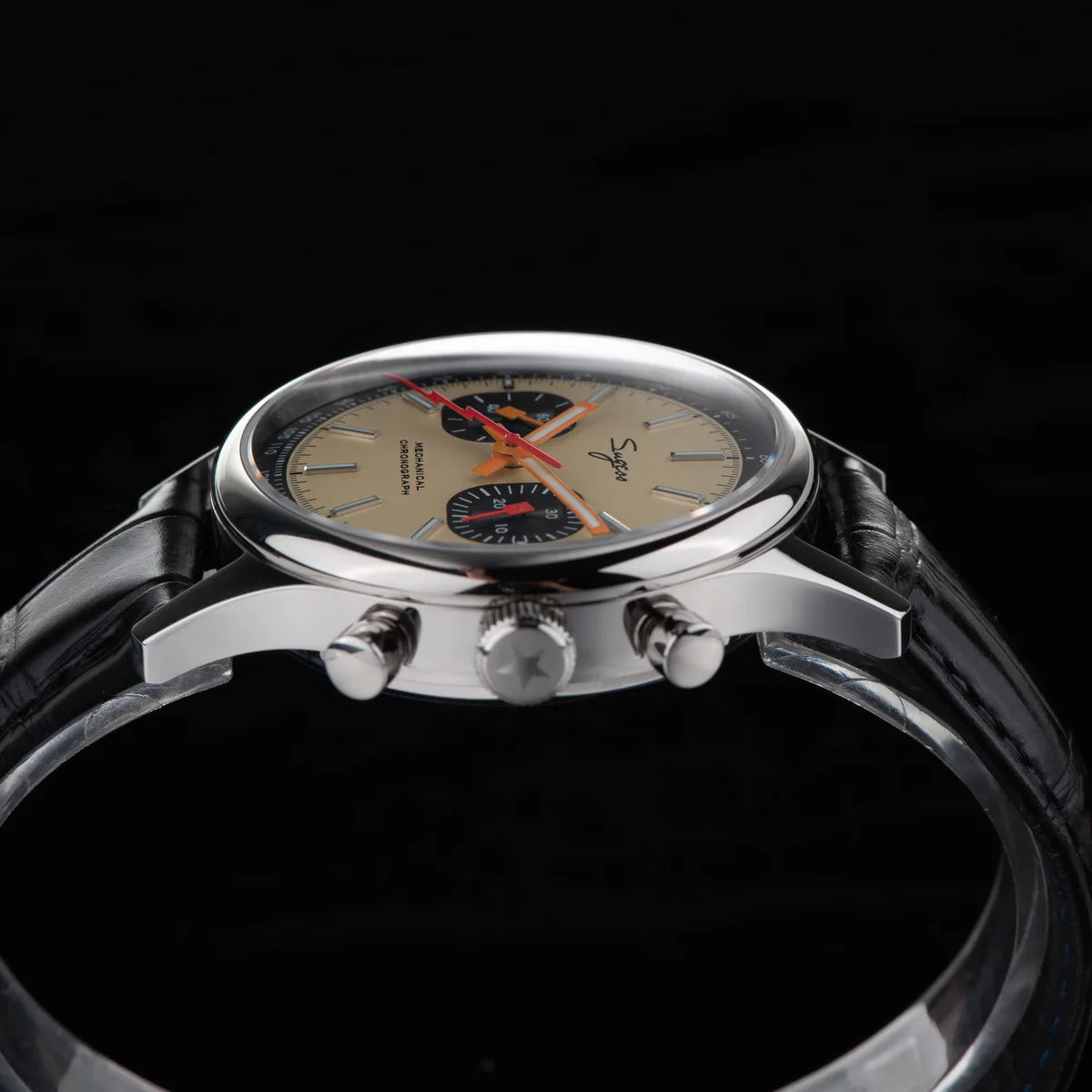 Sugess Watch Mens 1963 Pilot Chronograph Mechanical Wristwatches Tianjin ST19 Movement Swanneck Sapphire Crystal Racing Leather