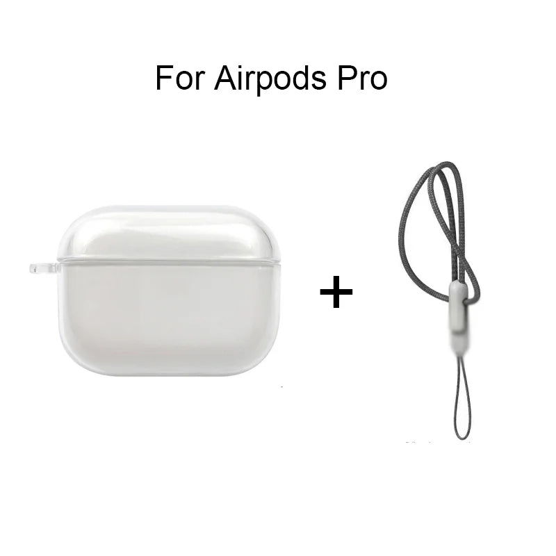 Clear Soft TPU Earphone Case for Airpods 4 3 2 1 Pro Pro2 Shockproof with Lanyard Strap for Airpods 4 Charging Case Cover