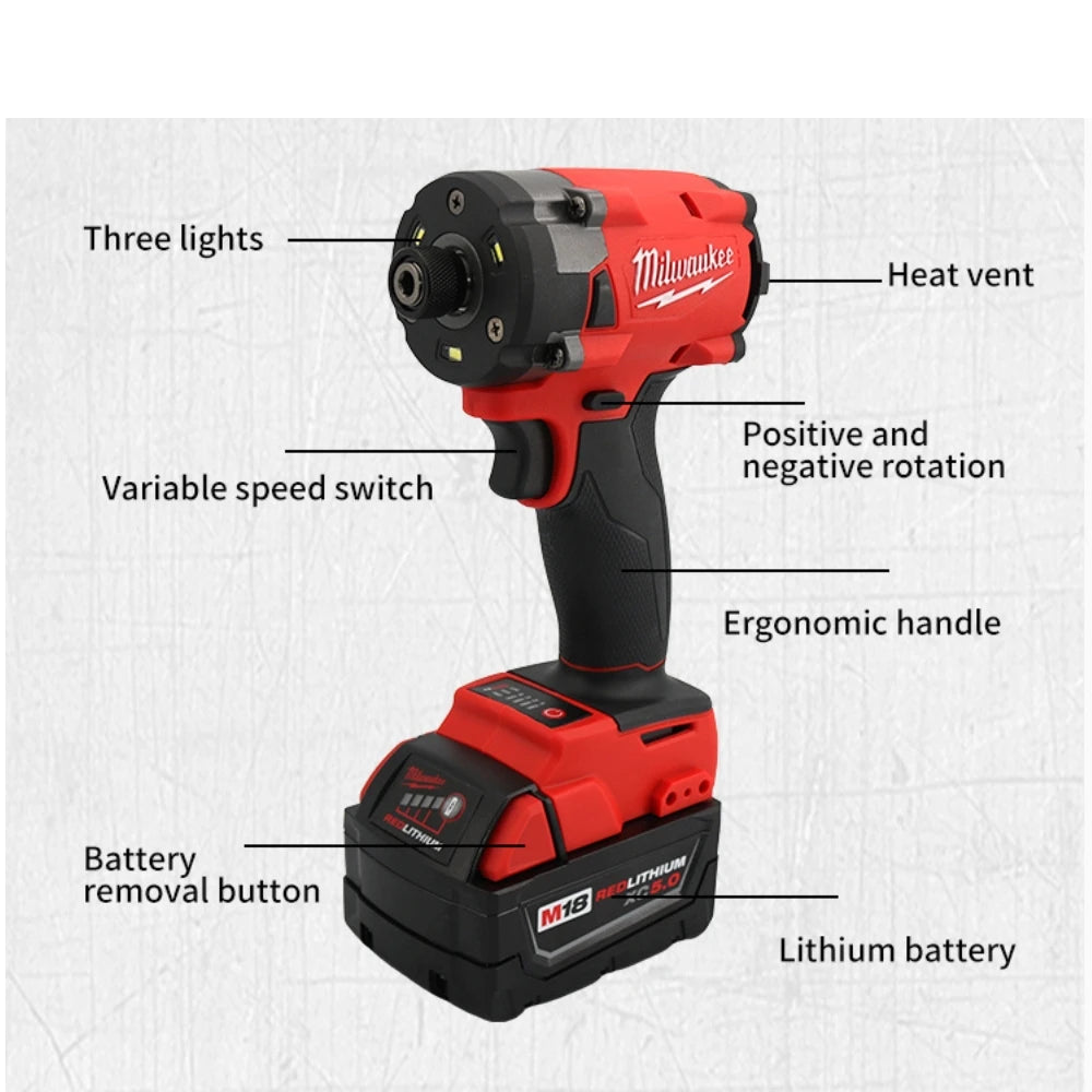 Milwaukee Brushless Cordless Electric Impact Driver Car Truck Repair Screwdriver Impact WrenchDrill Rechargable m18 Battery Tool