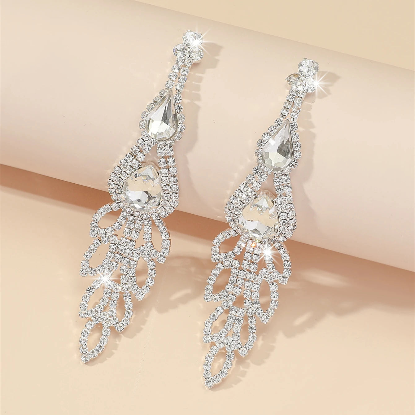 Shiny Multicolored Crystal Long Drop Earrings For Women Brides Classic Geometry Square Dangle Earring Wedding Party Jewelry Gift