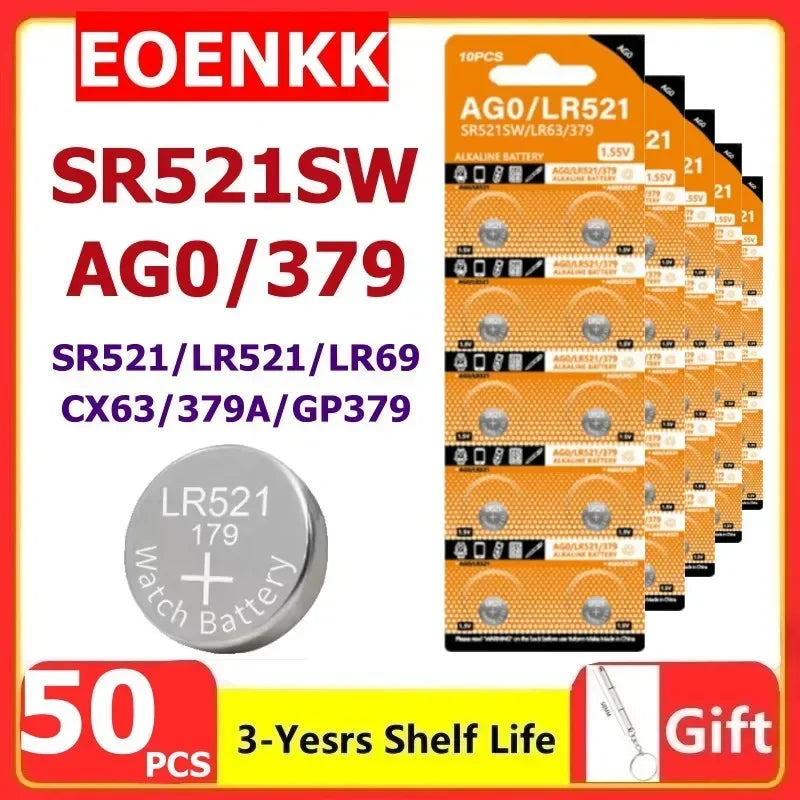 High Capacity 2-50pcs AG0 LR521 SR521SW Batteries LR63 SR63 379 1.5v Alkaline Button Cell Battery for Calculators Watches Toys