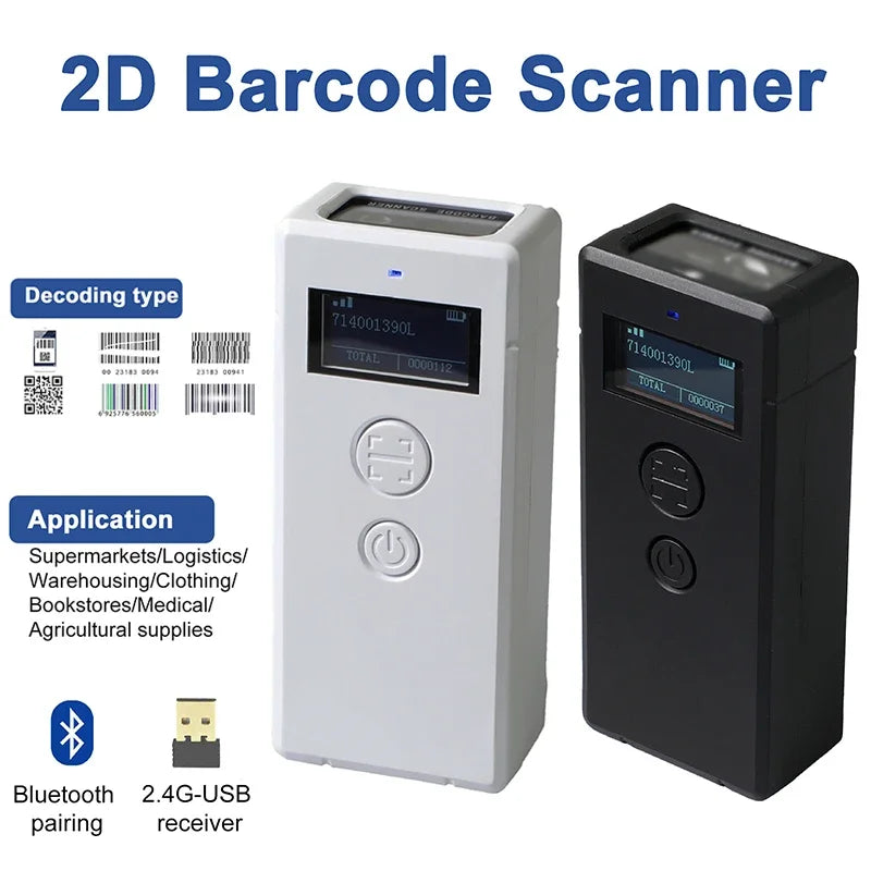 Bluetooth Mini Barcode Scanner 1D/2D 2.4G Bluetooth Wireless Bar Code Scanner Android IOS Windows USB Scanners Laser Reader