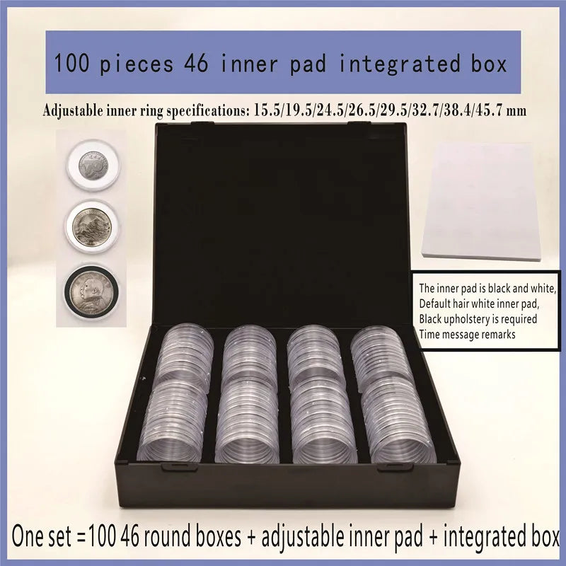 Adjustable 46mm coin small round box Commemorative coin collection box Coin protection box 100 collection boxes