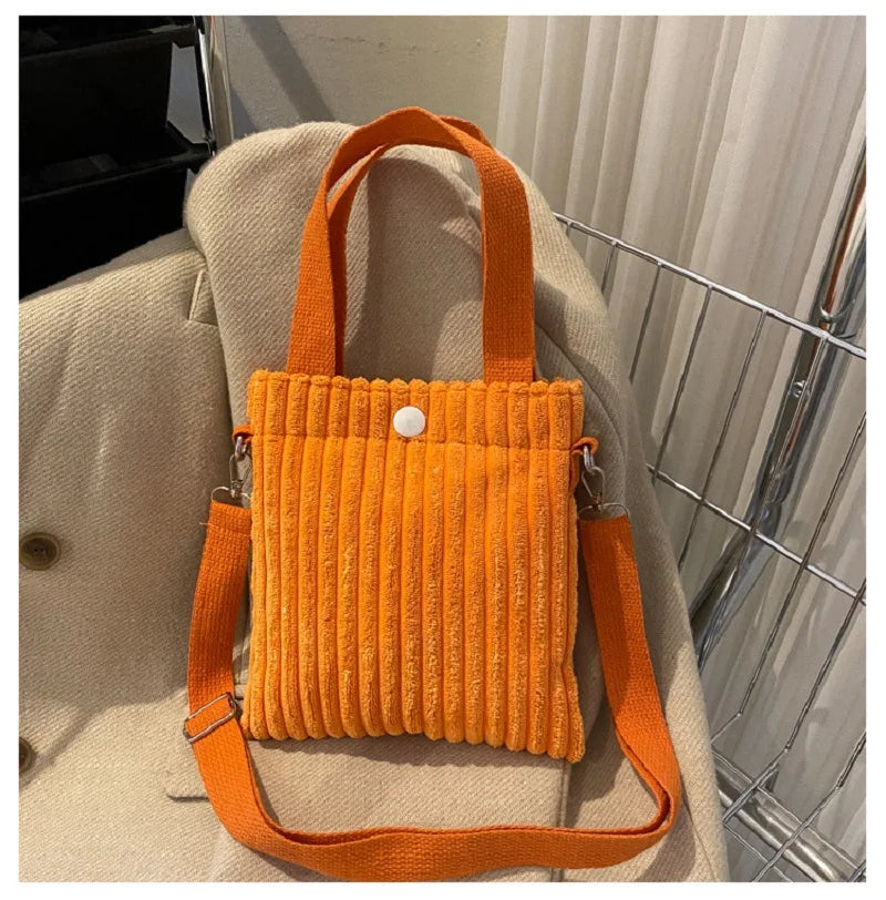 ISKYBOB Mini Tote Bag Women Corduroy Zipper Shoulder Bag Spring Summer New Fashion Handbag Single Shoulder Bag Crossbody Small