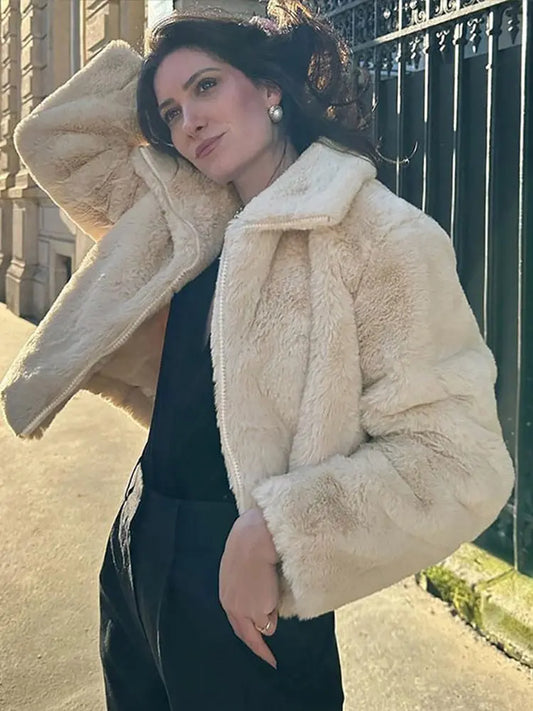 Women Lamb Wool Short Coat Long Sleeve Turn Down Collar Zipper Female Coats 2024 Autumn Winter New Warm Thick Streetwear Jackets