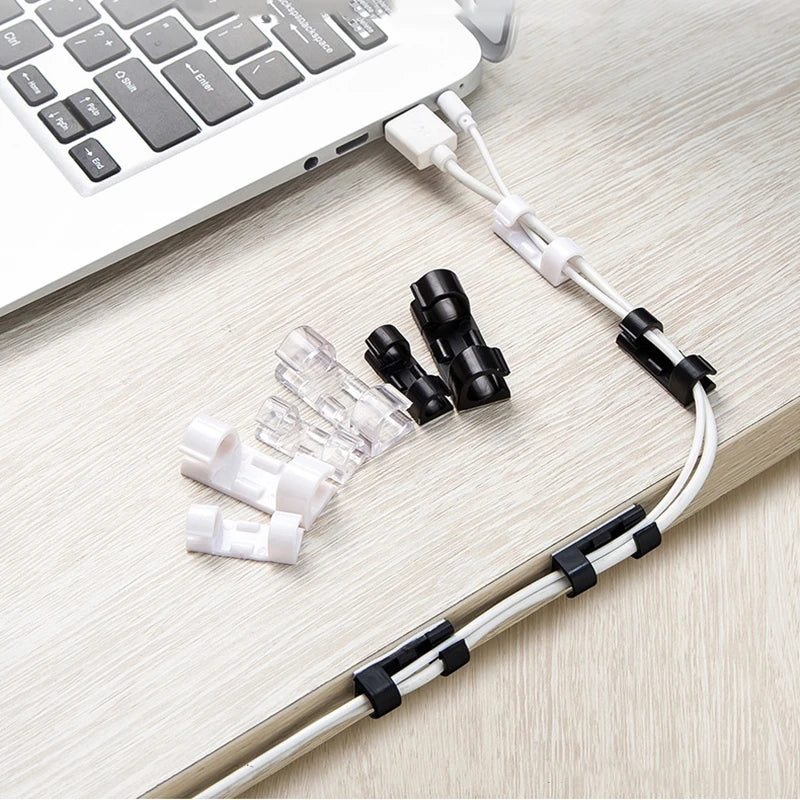 16/20pcs Cable Organizer Clips Cable Management Wire Manager Cord Holder USB Charging Data Line Bobbin Winder Wall Mounted Hook