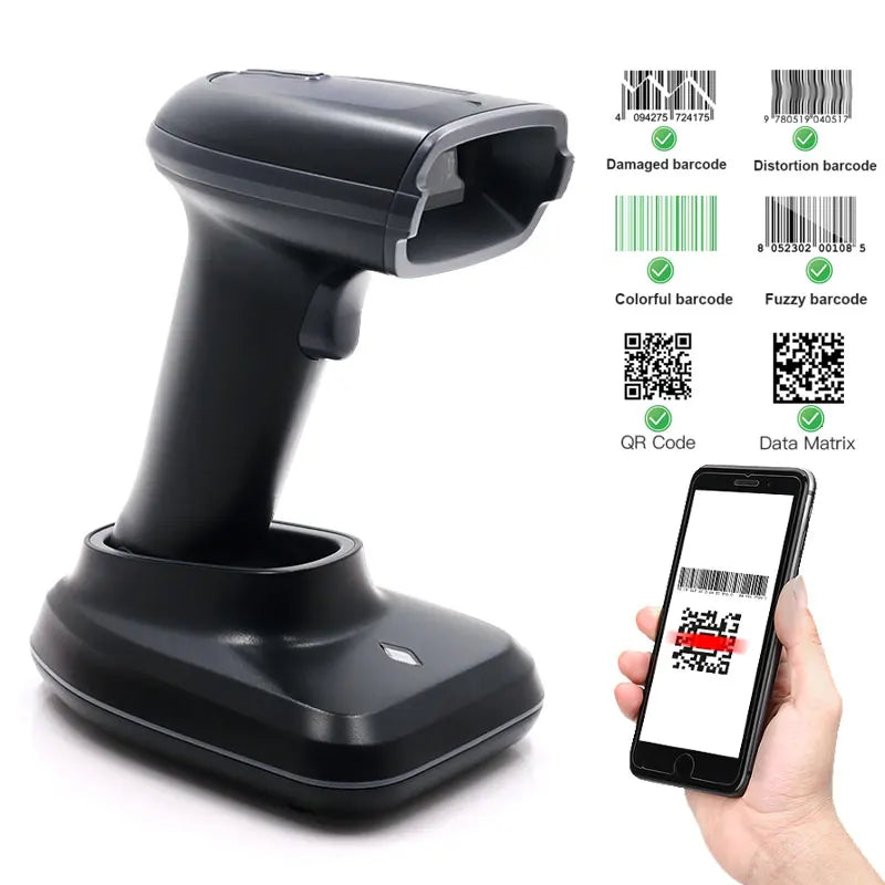 1D/2D Barcode Scanner Wired/Wireless/Bluetooth QR Code Reader for Pos System,PDF417 Desktop Scanner for Warehouse Inventory Shop