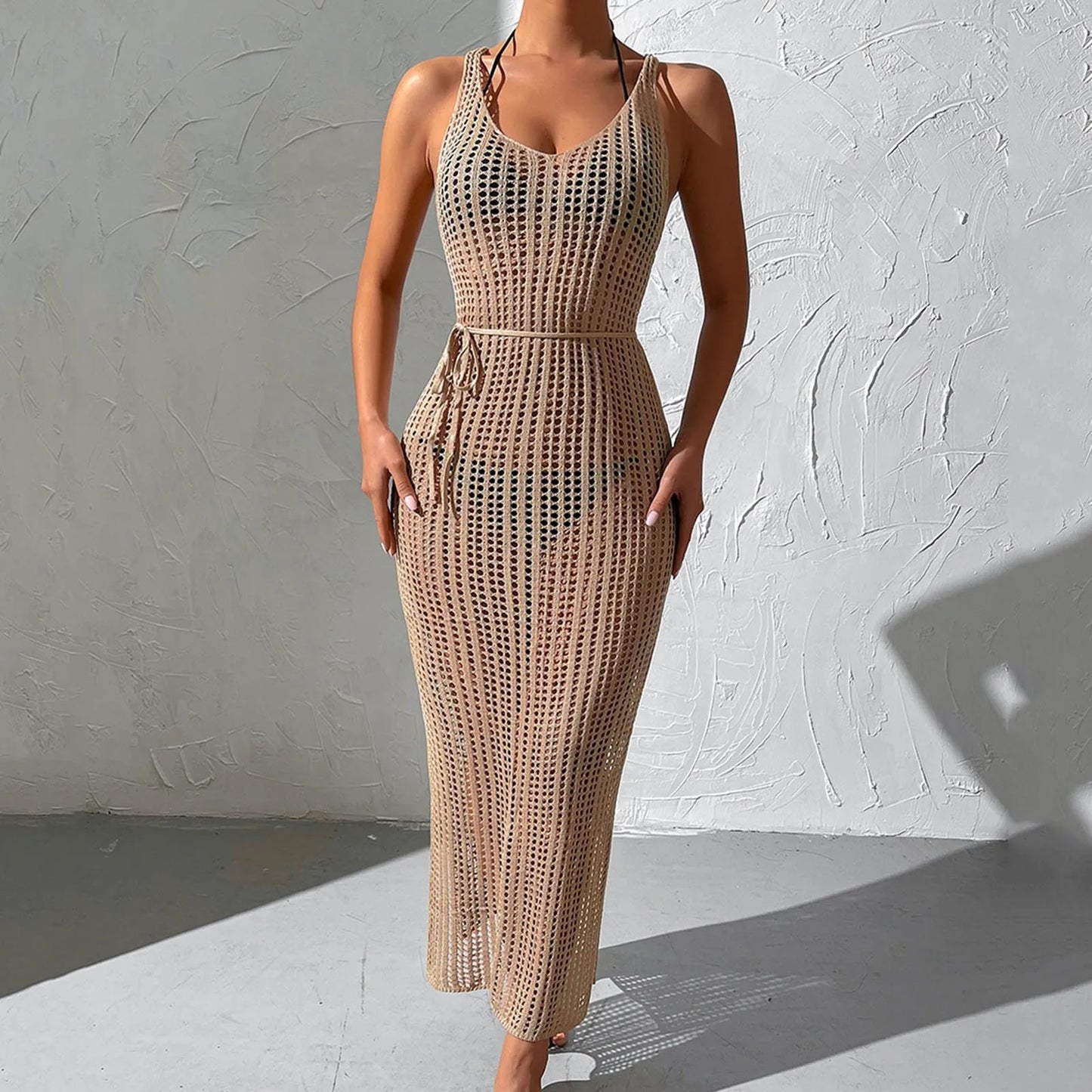Women Sexy Party Night Backless V Neck Split Long Dress Sheer Mesh Long Dress Suit Cover up Summer Solid Mesh Beach Womens Dress