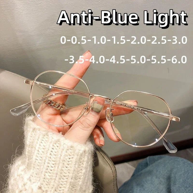 Anti Blue Light Myopia Glasses Irregular Computer Games Eyewear Men Women Portable High Definition Eyeglasses Diopter 0 To -6.0