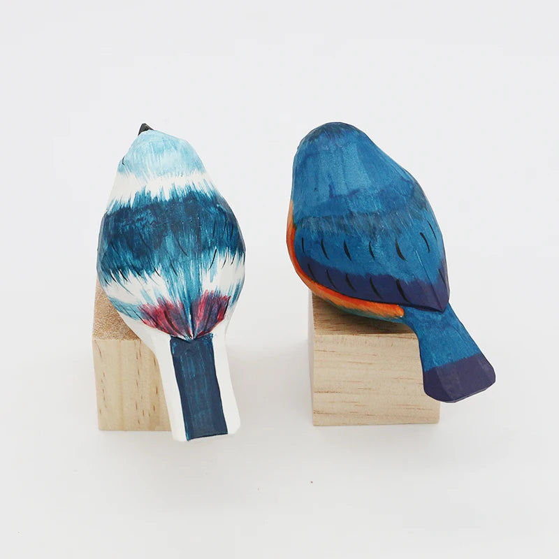 Cute Wooden Bird Figurine Ornaments Painted Hand Carved Wood Birds Statue Carving Animals Miniature Crafts Table Decorate Gifts