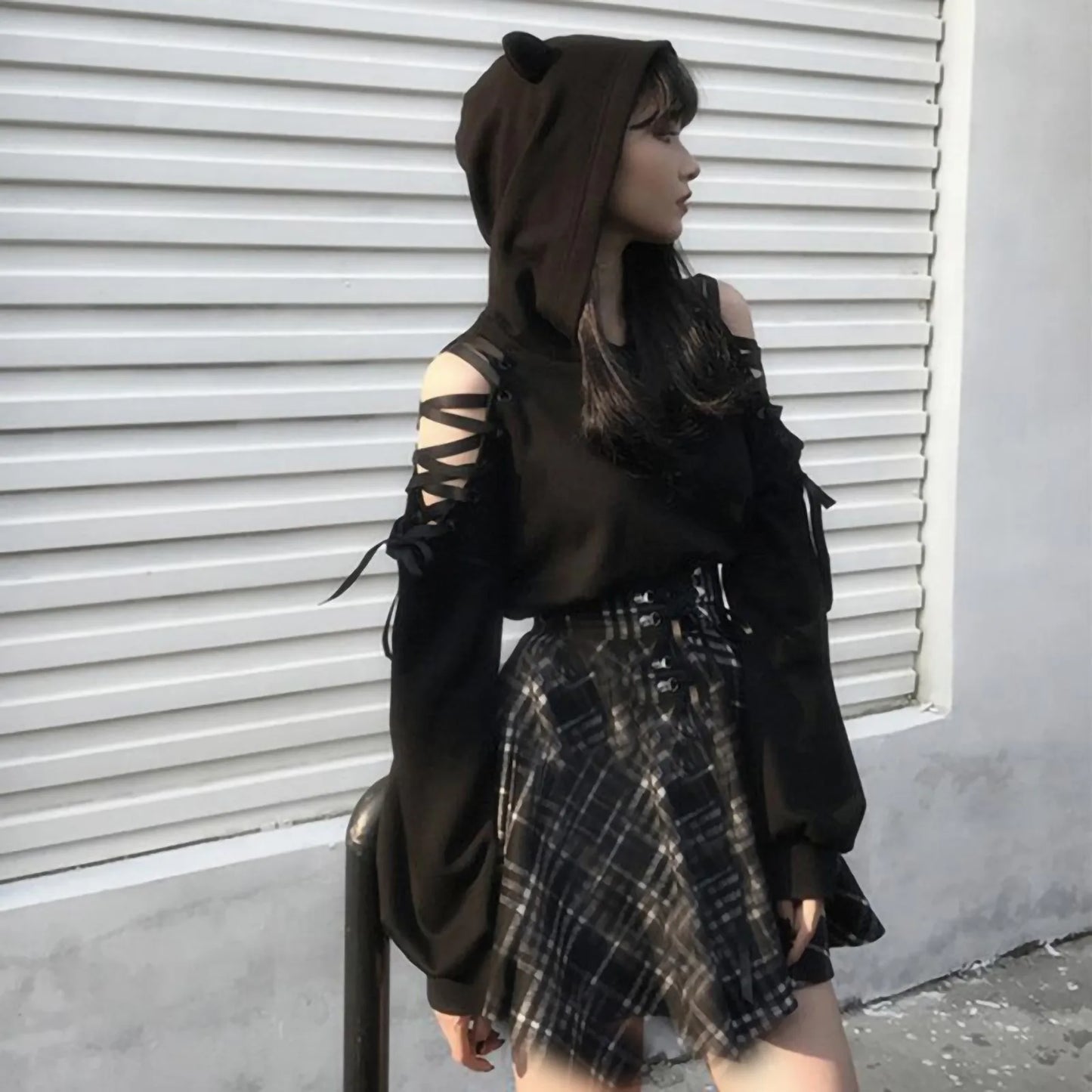 Women's Clothes Solid Color Gothic Hoddies Women's Sweatshirt Hollow Out Long Sleeve Hodded Casual Pullover Summer Autumn Y2k