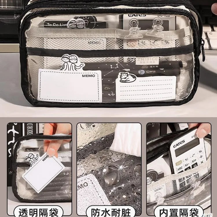 2024 New Pencil Case Layer Clear Pencil Pouch Storage Pouch For Stationery School,Office,Organizer Cosmetics korean stationery
