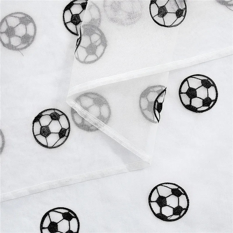 Football Embroidered Curtains, Tulle Curtain for Childrens Room, White Soccer Drapes for Living Room Bedroom Window Decoration
