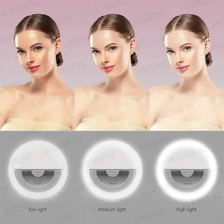 LED Light Ring with USBcharging Phone Lens Selfie Light Mini Circular Fill Light Clip Compatible with iPhone Samsung Xiaomi Poco