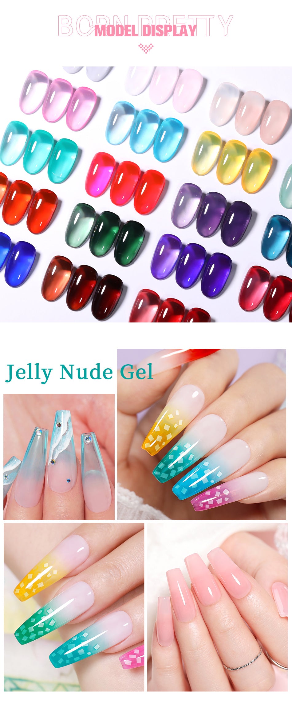 BORN PRETTY 15ML Jelly Purple Nail Gel Polish Transparent Colorful Translucent Pink Semi Permanent Soak Off Nail Art Gel Varnish