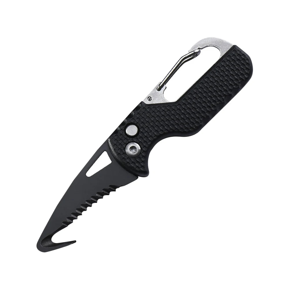 Portable Multifunctional Tool Knife Foldable Serrated Sharp Express Parcel Knife Keychain With Hook Cut Rope Survival Tool
