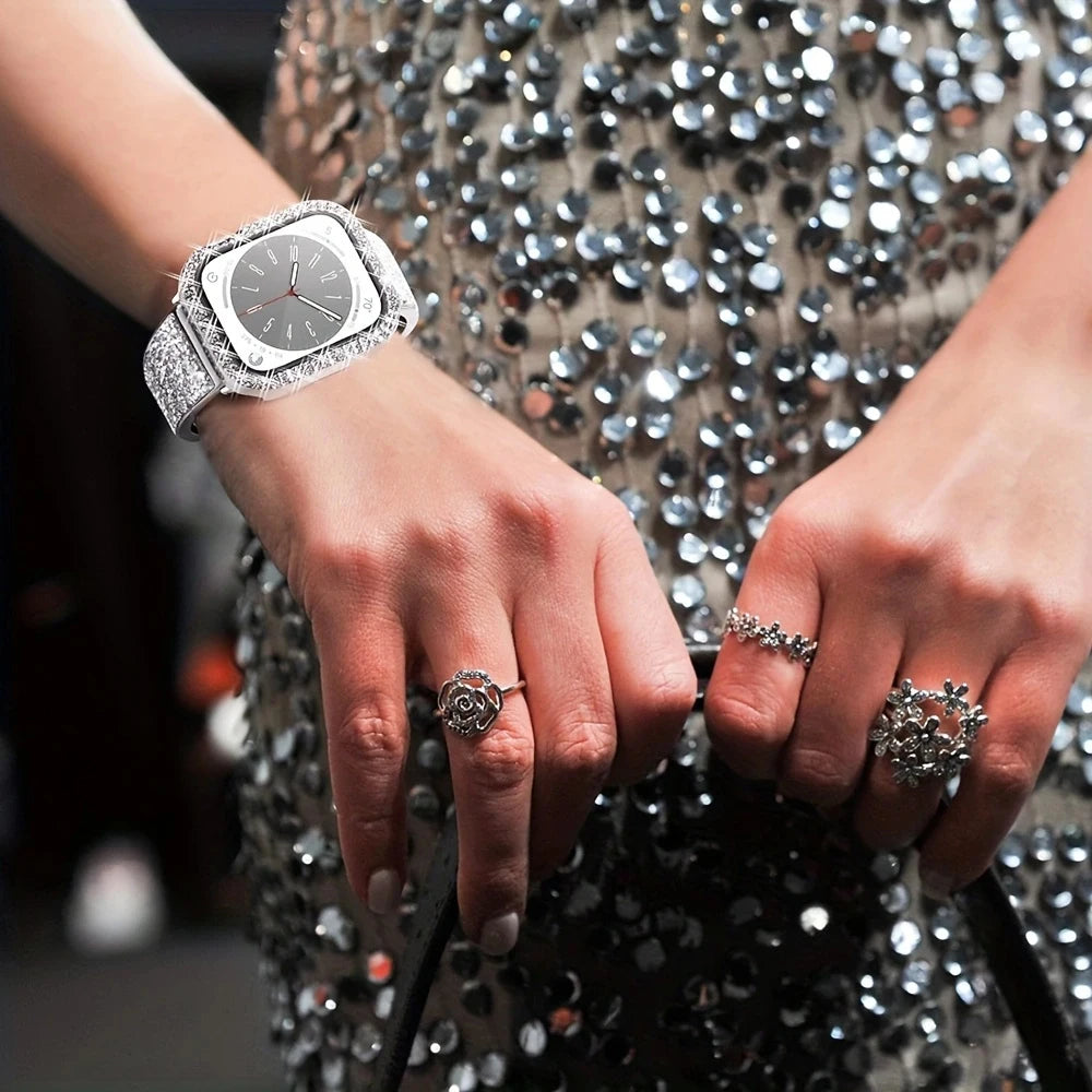 Bling Case for Apple Watch Series 9 8 7 6 5 4 3 2 1 SE(No Screen), Women Glitter Rhinestone Protector Frame.