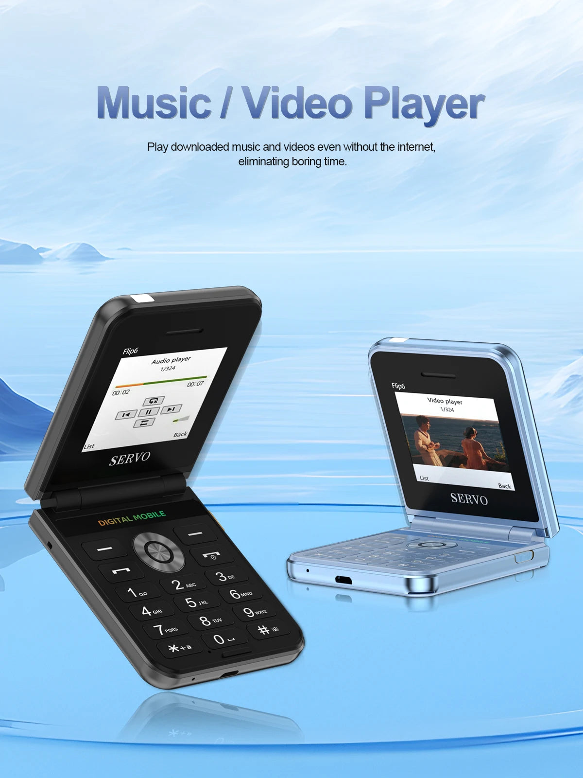 SERVO Flip6 GSM Fold Mobile Phone 4 SIM Card 2.4'' Screen Auto Call Record Button Torch Speed Dial Magic Voice Popular Cellphone