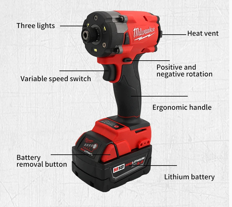 Milwaukee Brushless Cordless Electric Impact Driver Car Truck Repair Screwdriver Impact WrenchDrill Rechargable m18 Battery Tool