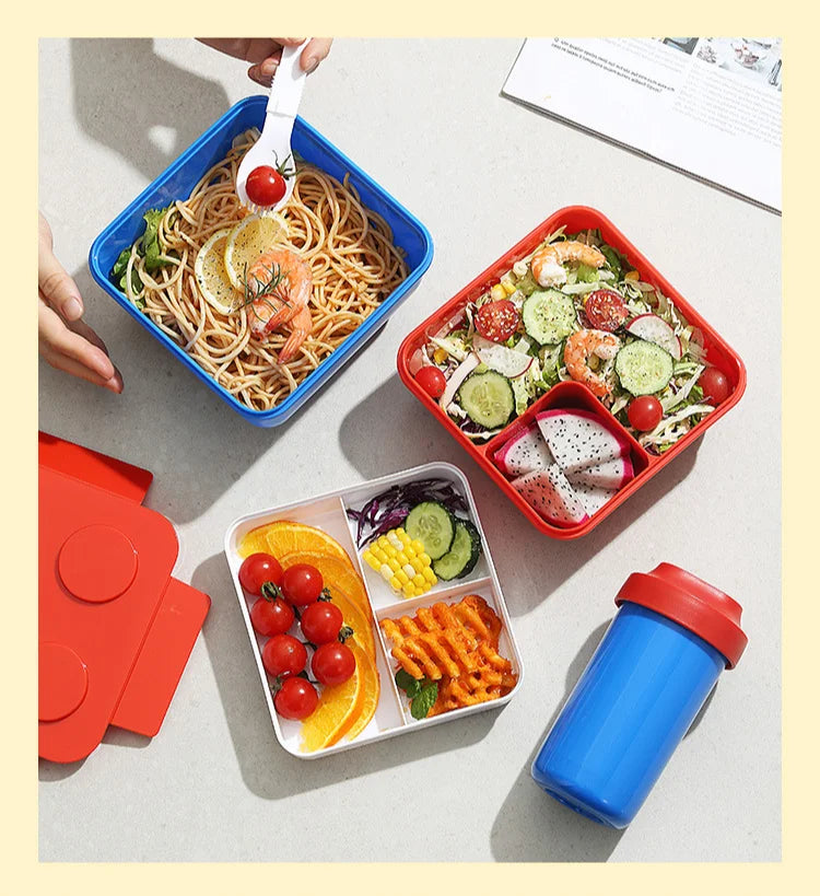 Creative DIY Building Block Lunch Box Modular Portable Bento Box for Children Student Sandwichs Fruit Salad Container Dinnerware