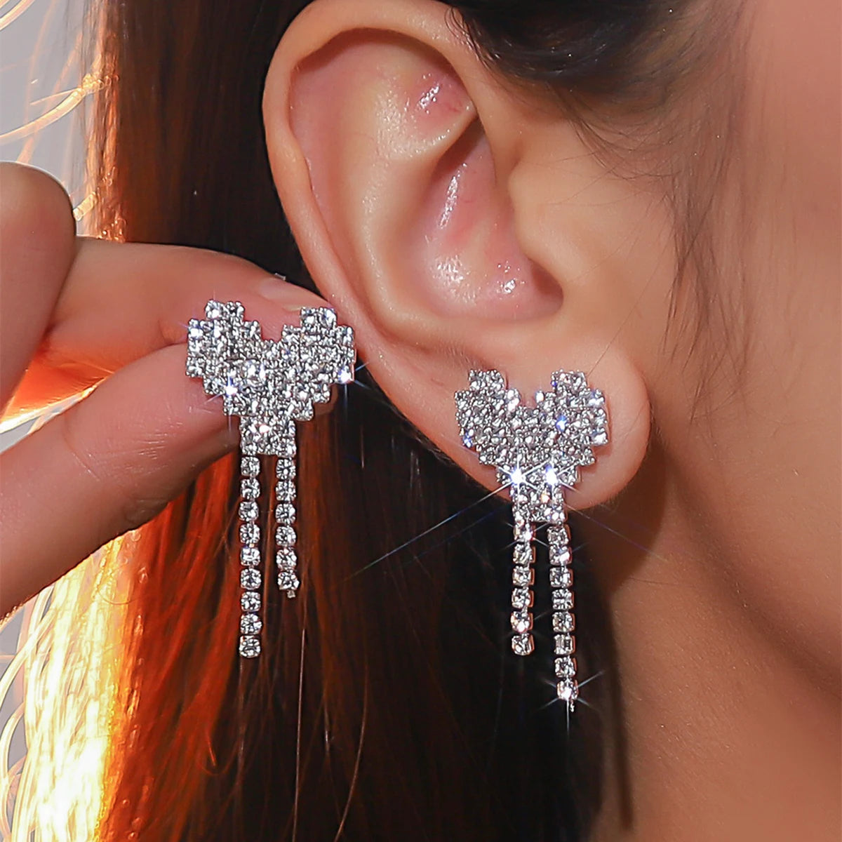 Shiny Multicolored Crystal Long Drop Earrings For Women Brides Classic Geometry Square Dangle Earring Wedding Party Jewelry Gift