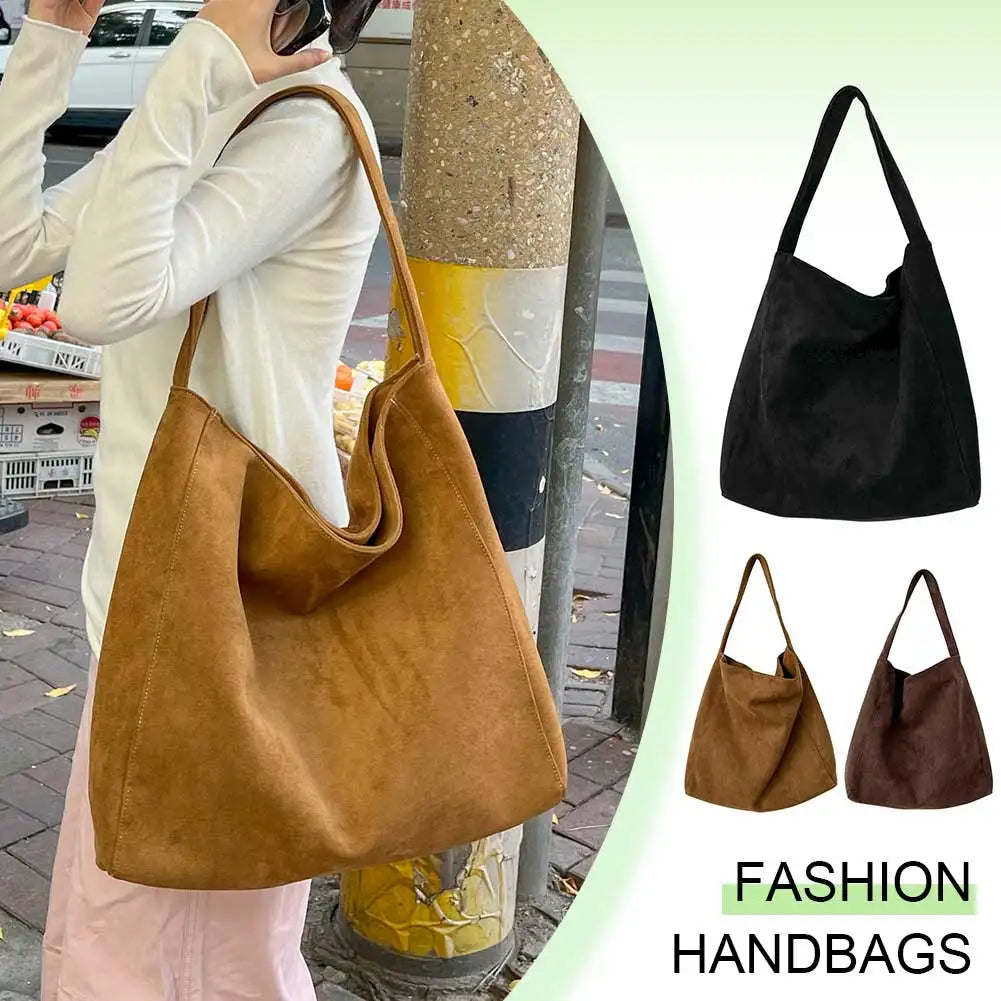 Women Large Capacity Shoulder Bag Stylish Tweed Fabric Trendy Bag Fashion All-Match Bag for Daily Solid Color Handbag