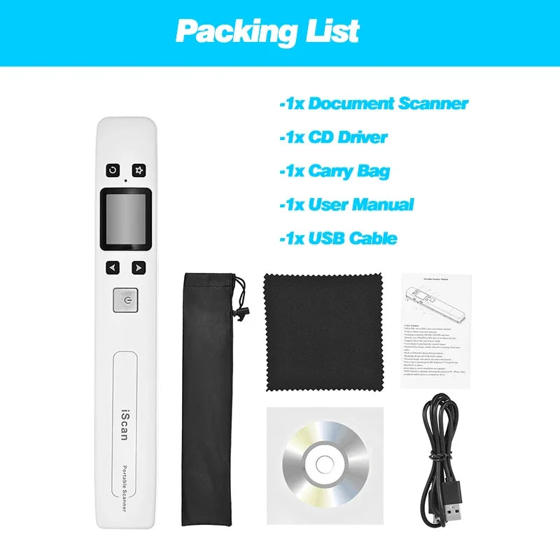 Portable iScan Wifi Scanner Handheld Zero Margin Scanner 1050DPI HD Scanner JPG/PDF for Business Reciepts Scan Document Images