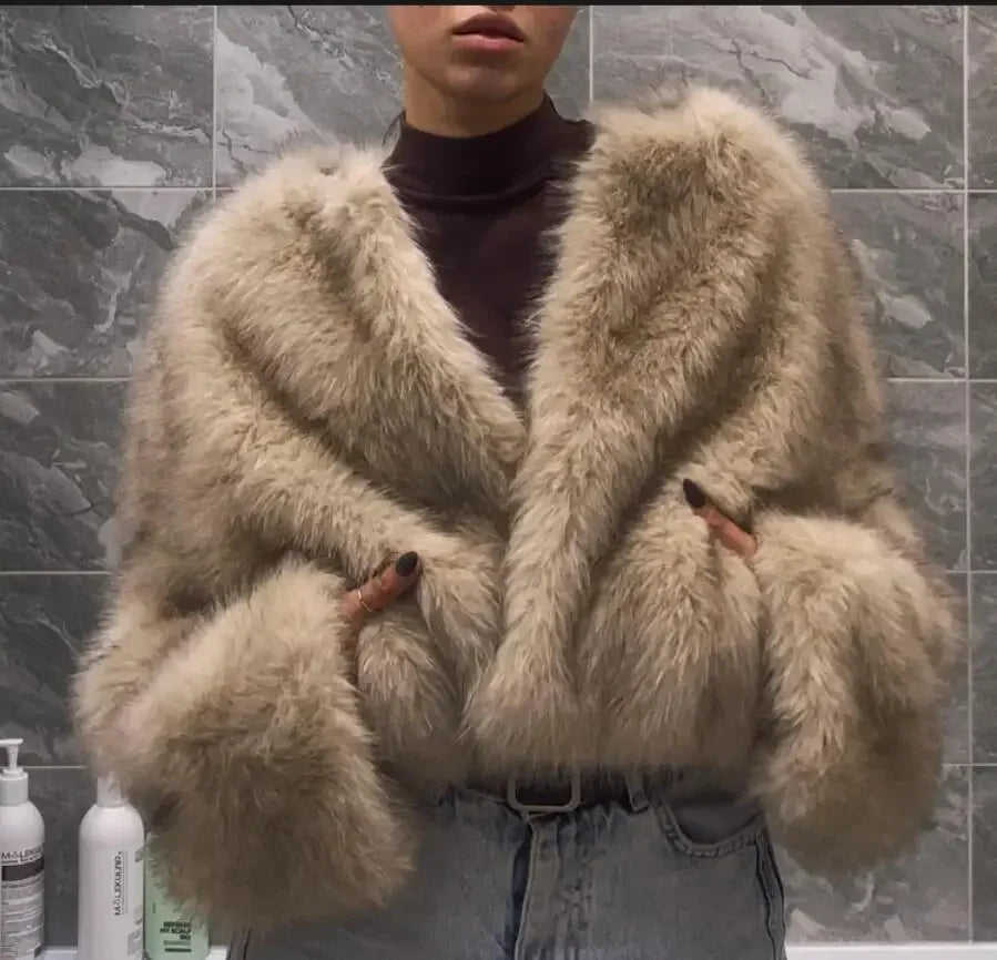 2024 Autumn Winter New Fashion Gradient Fluffy Fur Coat Women High Street Luxury Faux Fox Fur Jacket Female Overcoats