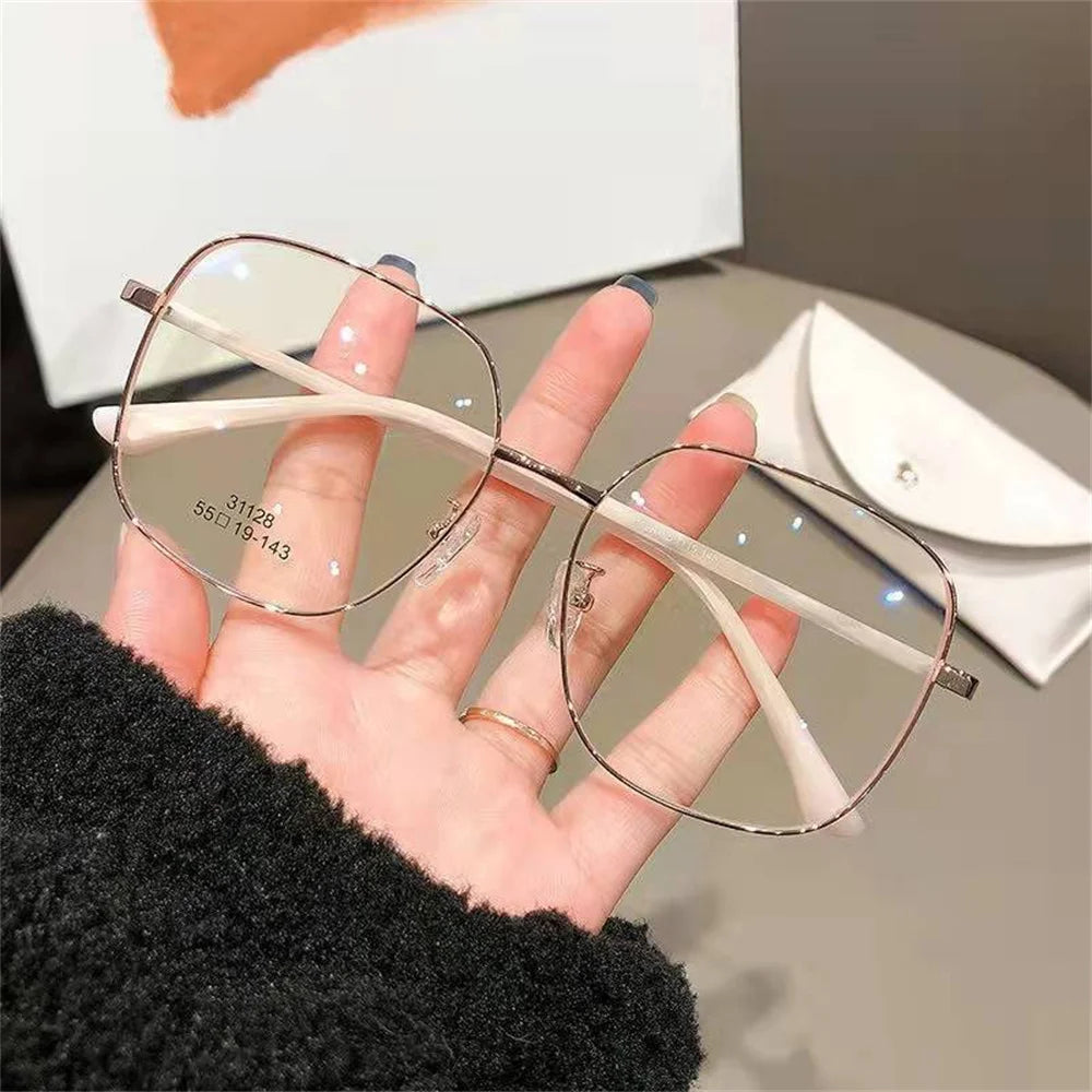 Elbru New Anti-blue Light Myopia Glasss Metal Big Frame Myopic Eyeglasses Women Men Nearsighted Eyewear Diopters 0-0.5-1-1.5-2-6