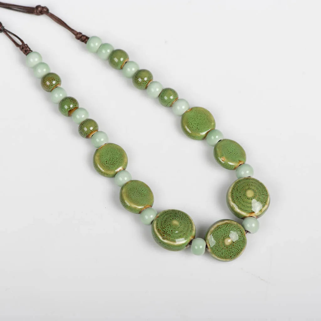 Colorful Distressed Retro Irregular Ceramic Beads Gift Neckalce artware Antique wholesale Necklaces & Pendants For women #XN026