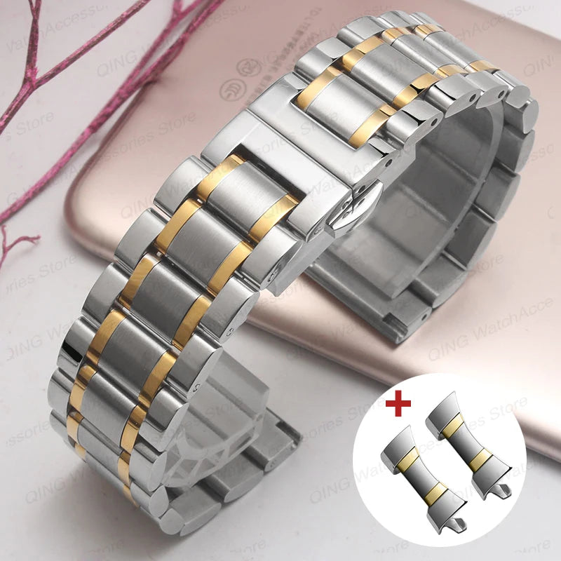 Arc Flat End Solid Stainless Steel Watchband for Tissot Butterfly Clasp Strap 12 13 14 15 16 17 18 19 20 21 22 23 24mm Universal