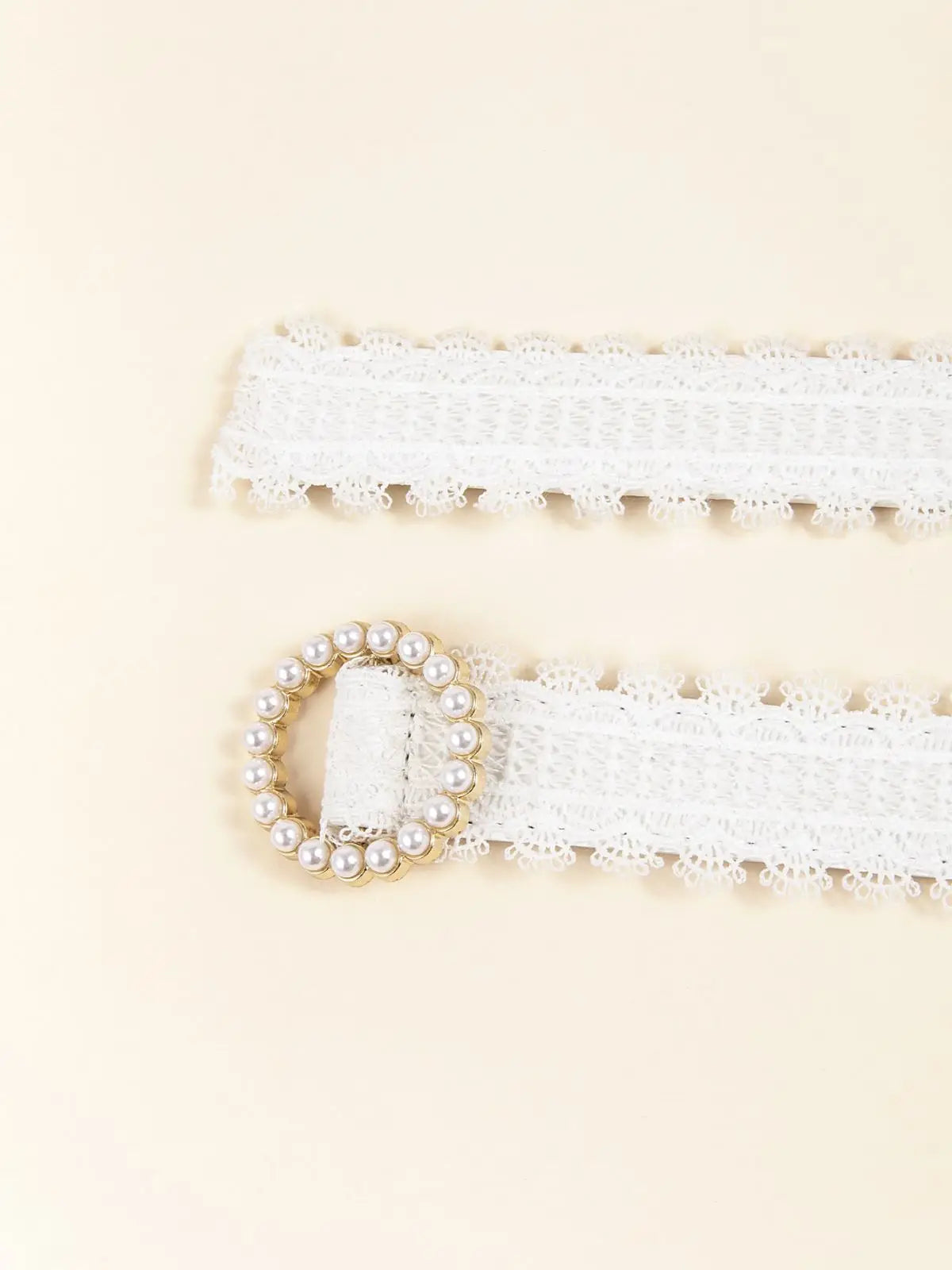 Women's White Elegant Pearl Metal Buckle Lace PU Leather Casual Belt Jeans Versatile Decorative Belt