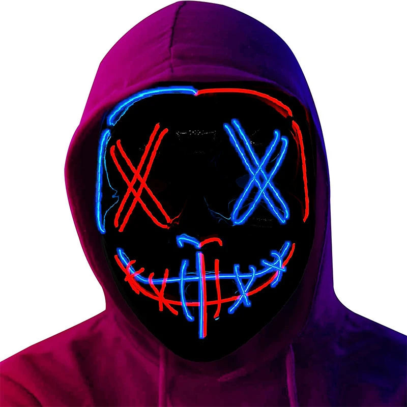 LED Dual Color Glowing Masks Halloween Letter V Horror Mask Role-Playing Carnival Cold Light Mask