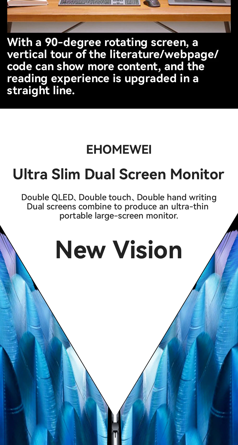 EHOMEWEI Dual Screen Portable Monitor X Series Drive-free Phone-touch FHD 2K 15.6“  16“ For Laptop Windows Macbook