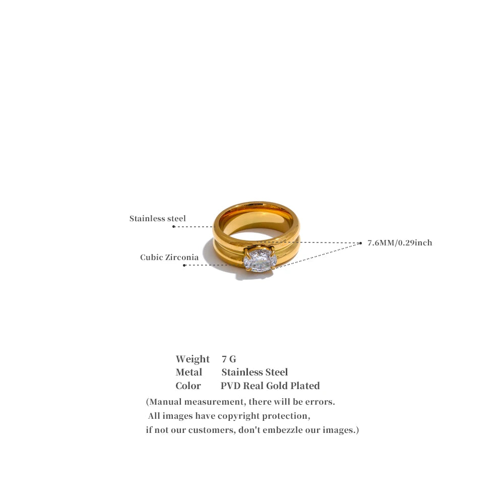Yhpup 678# Exquisite Stainless Steel Shiny Zirconia Fashion Metal Ring 18K Gold Color PVD Plated High Quality Versatile Jewelry