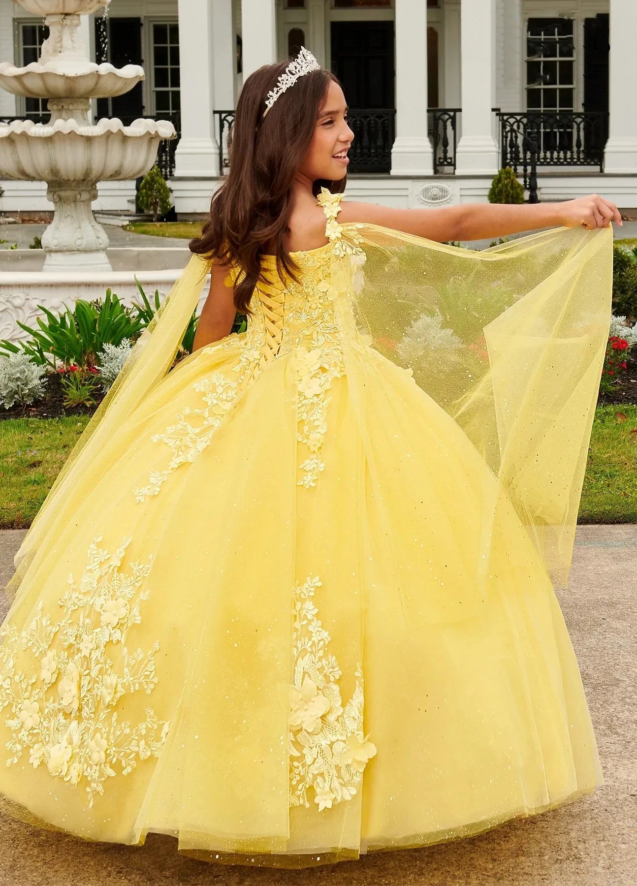 Yellow Dresses Ball Gown O-neck Tulle Appliques Flower Girl Dresses For Weddings Pageant Dresses